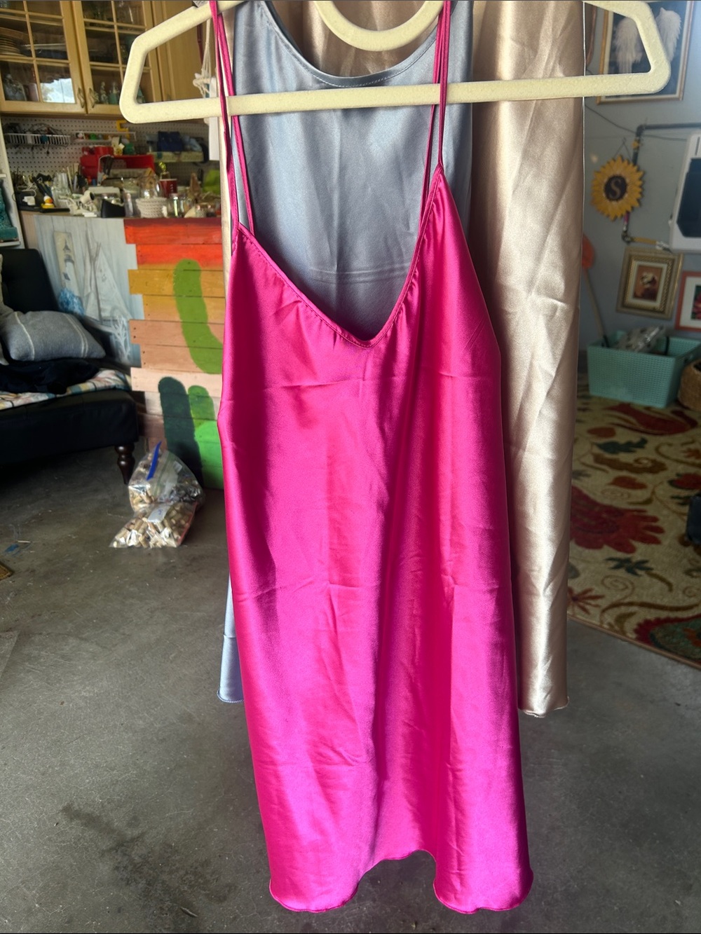 3 Silky Satin Like Chemise - Hot Pink, Steel Grey and Champagne. - Picture 2 of 11